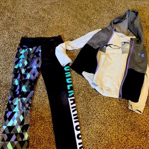 Girls under armor leggings, vest and long sleeve
